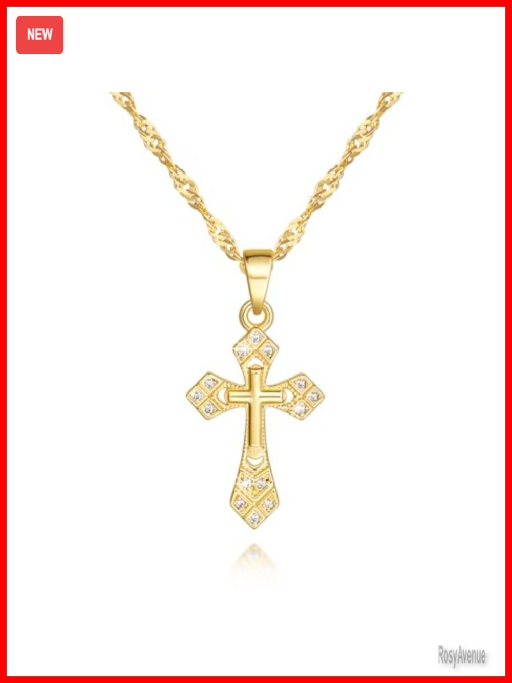 14K Gold Plated Cross Necklace CZ Pendant Adjustable Women